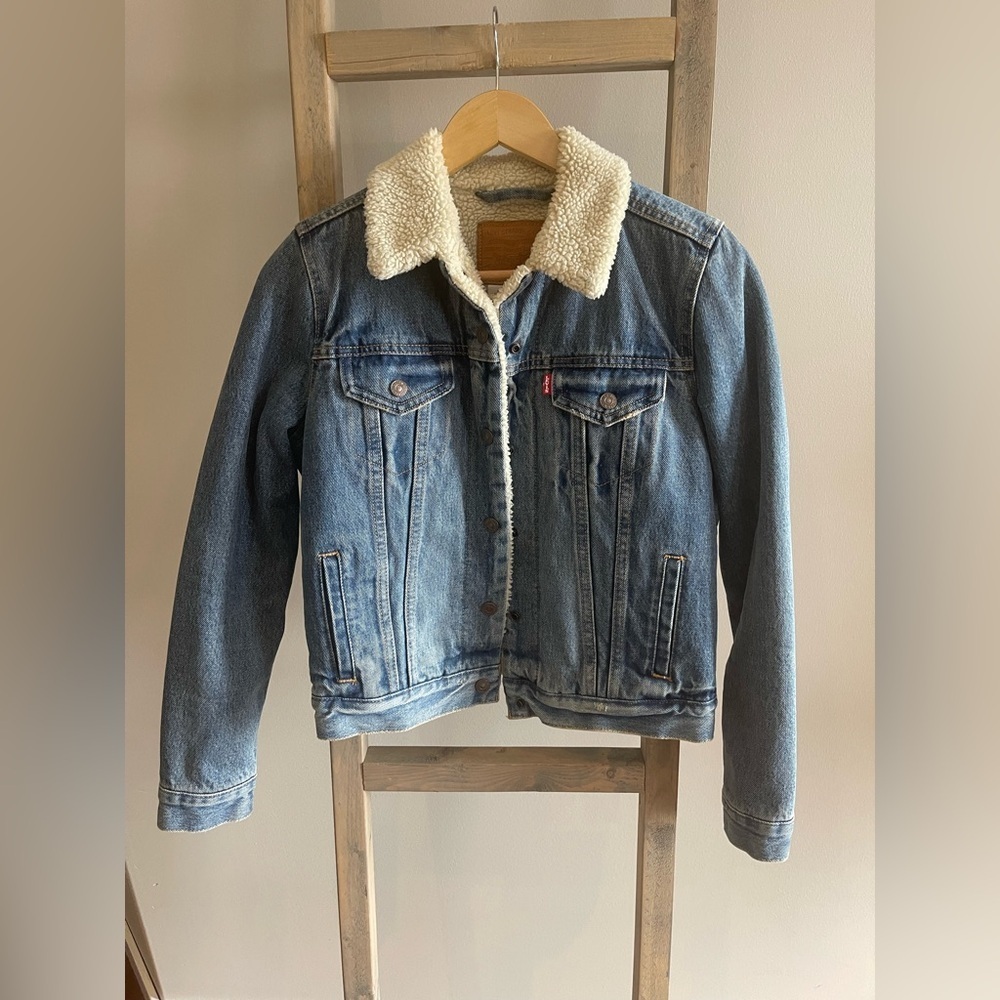 Levi's Sherpa Blue Denim Jacket with Cream Collar